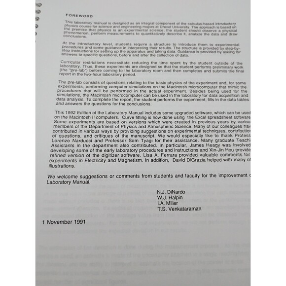 Physics Laboratory Manual With Computer Simulations 1992 Ed. Drexel University - Picture 9 of 15